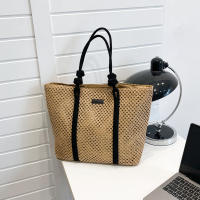 Bolso de mano tejido de paja para mujer, bolsa de playa elegante, informal, con asa superior, a la moda - details 12