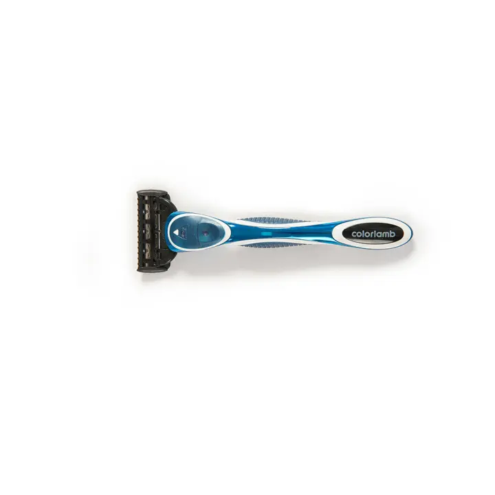 Colorlamb-maquinilla de afeitar Manual para hombre, mango de goma azul con 5 cuchillas, Cartucho de recarga de acero inoxidable, afeitadora para barbero - 1