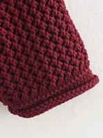 Women Wine Red Chunky-knit Cardigan Long Sleeve O Neck With Pockets Sweater  Outerwear Female Autumn Winter Crop Coat - details 5