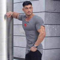 Men's Outdoor Casual Hip Hop T-Shirt Summer Short Sleeve Square Collar Hole T Shirts Gym Fitness Shirt Slim Fit Cotton Clothing - details 13