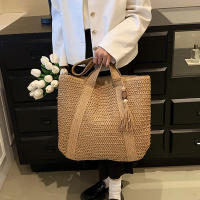 Bolso de paja tejido a mano para mujer, bolsa de hombro de gran capacidad con colgante para axila, Asa superior, Verano - details 7