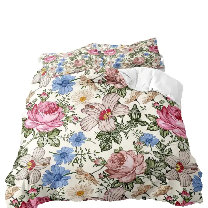 Juego de Ropa de Cama de Rey con Patrón Floral de Hojas Botánicas Microfibra Suave - 1