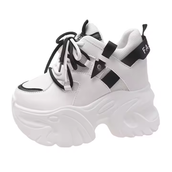 Zapatillas de plataforma para mujer 10.5CM con cordones para deportes otoño zapatos de casual de corte alto para hombre zapatos blancos de malla con suela gruesa - 1