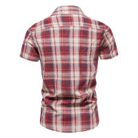 AIOPESON-camisa a cuadros para hombre, camisa 100% de algodón de manga corta, a la moda, informal, para negocios sociales, para verano - details 4