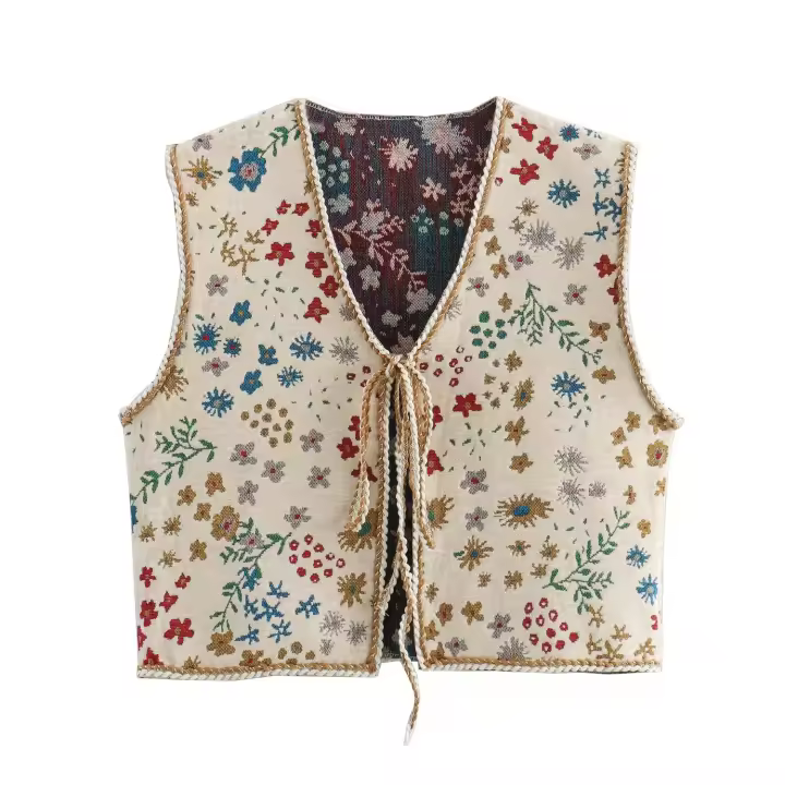 ZAR4-Chaleco informal elegante y moderno de jacquard multicolor para mujer, novedad de verano, 2024 - 1