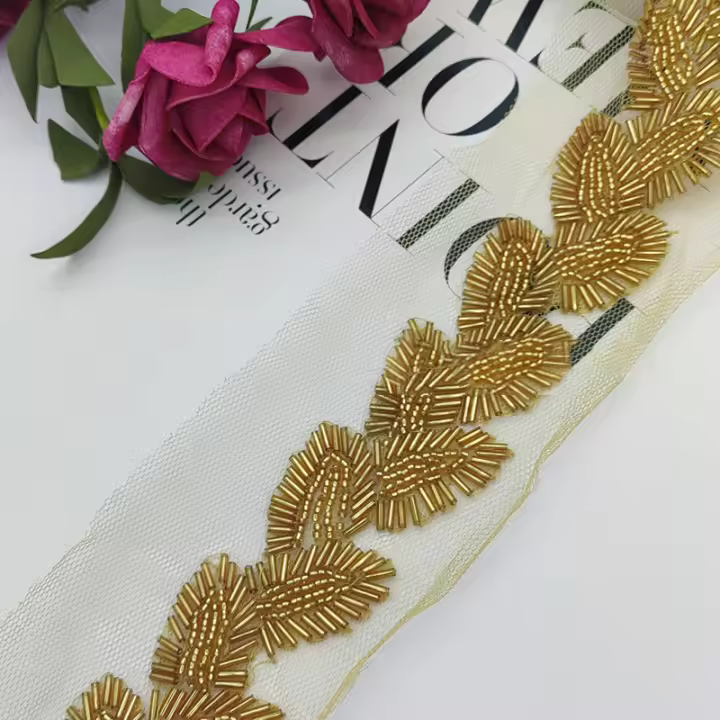 1Yard Meetee 6cm Abalorio De Hoja Encaje Borde De Malla De Tela Borde De Cinta Vestido De Novia Decoración Accesorios - 1