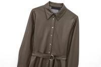 New Women Autumn Winter Faux Leather Shirt Dress Long Sleeve Lapel Collar With Belt A-line Midi Dresses High Street Vestidos - details 2