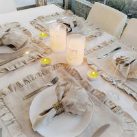 Servilletas 100% de lino para cena de boda, manteles individuales con volantes de Color sólido, borde con volantes, servilleta de mesa clásica personalizada para el hogar - details 4
