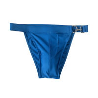 Jessborn pantalones cortos de natación de media cadera para hombre, bañador sexy de un solo lado con botón de metal, color sólido, Playa - details 14