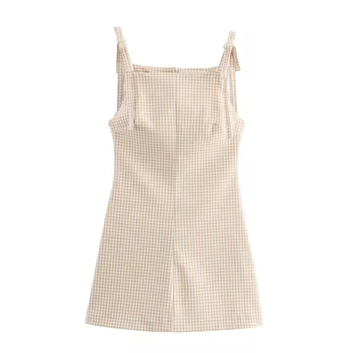 TRAFZA mujer arco Correa decoración cuello cuadrado sin mangas espalda cremallera Sling vestidos verano 2025 mujeres High Street Mini vestido - 1