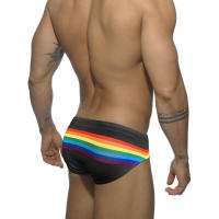 Jessborn calzoncillos de baño para hombre, bañador sexy a la moda con rayas de arcoíris, pantalones cortos de natación de cintura baja, traje de baño de entrenamiento de playa de primavera caliente - details 2