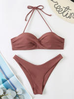 Bikini con Push-Up para mujer, traje de baño liso con tirantes, bañador Sexy con Tanga, ropa de playa para verano, 2024 - details 12