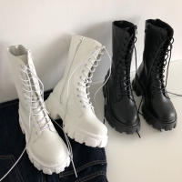 New Mid Calf Boots Women Autumn Winter Fashion Lace-up Ladies Chelsea Zipper Botas Mujer Boots Sports Platform Heel Ladies Shoes - details 5