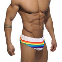 Jessborn calzoncillos de baño para hombre, bañador sexy a la moda con rayas de arcoíris, pantalones cortos de natación de cintura baja, traje de baño de entrenamiento de playa de primavera caliente - details 5