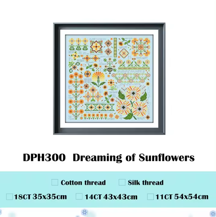 Kit de punto de cruz Dreaming of Sunflowers, kit de bordado artesanal de hilo de algodón de tela azul celeste, decoración de la pared del hogar, 18CT, 14ct, 11CT - 1