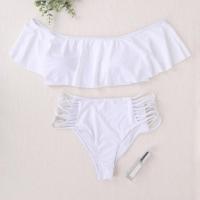 Conjunto de Bikini con hombros descubiertos, sujetador Bandeau con ribete con volantes, bañadores calados de cintura alta, traje de baño con realce, 2 unidades por juego - details 12