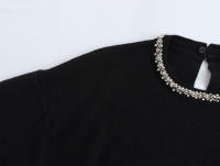 2025 Women Faux Jewel Collar Knitted Sweater Long Sleeve Round Neck Black Crop Pullover Streetwear Knitwear - details 3