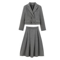 High Street Women Mid Waist Box Pleat A-line Midi Skirt Office Lady Autumn Winter Elegant Skirts Gray faldas mujer - details 0