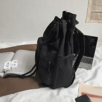 Mochila escolar de gran capacidad con cordón para estudiantes, bolso de lona informal para computadora portátil para mujer, paquete de viaje simple de Color sólido - details 14