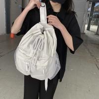 Mochila escolar de gran capacidad con cordón para estudiantes, bolso de lona informal para computadora portátil para mujer, paquete de viaje simple de Color sólido - details 2