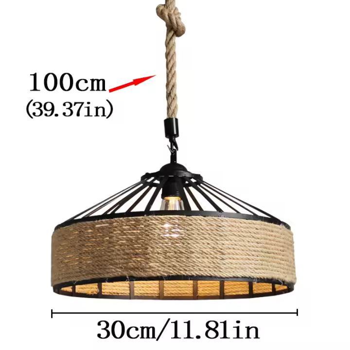 Lámpara de araña colgante Vintage de cuerda de cáñamo, e27, Bombilla No incluida, No regulable - 1