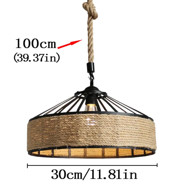 Lámpara de araña colgante Vintage de cuerda de cáñamo, e27, Bombilla No incluida, No regulable - 1