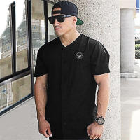 Men Fitness Muscle T-Shirts Summer Mesh Breathable Quick Dry Cardigan Shirts New Casual Fashion Short Sleeve Sports V-neck Tops - details 4