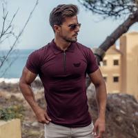 European and American style Fashion Zip Print Polo Tees Mens Cotton Slim Polo Shirts with Short Sleeve Fitness Polo T-Shirt - details 14