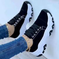 Women Casual Shoes Solid Color Sneakers Women Platform Shoes Ladies Canvas Shoes Lace Up Suede Shoes for Women Plus Size - details 4