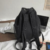 Mochila escolar de gran capacidad con cordón para estudiantes, bolso de lona informal para computadora portátil para mujer, paquete de viaje simple de Color sólido - details 18