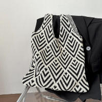 Bolso de mano de punto hecho a mano para mujer, bolso de hombro con nudo minimalista, bolso de mano informal, reutilizable, Color de contraste geométrico, moda - details 7