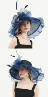 Gorra de Derby a Cuadros con Plumas y Flores para Mujer 2024 Verano Gorra de Boda de Organza con Velo Amplio Ccare de Polyester Secado Normal Instrucciones de Cuidado - details 4