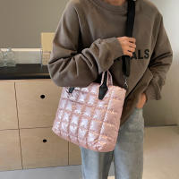 Bolso de hombro cruzado acolchado de algodón para mujer y niña, bolsa de mensajero de gran capacidad, a la moda, Color sólido - details 15