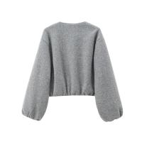 Autumn Women Crop Soft Bomber Jacket Coat Vintage Lantern Sleeve O Neck With Zipper Casual Loose Outerwear Lady Outfits - details 1
