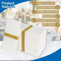 Servilletas de tacto de lino con línea dorada, 50 Uds., con bolsillo para cubiertos incorporado, toallas de papel desechables predobladas para invitados para fiesta de boda - details 2