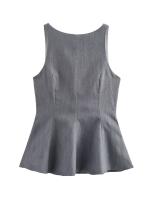 2025 Women Sexy Backless Bow Tank Top O Neck Sleeveless Peplum Hem Fitted Summer Tops - details 0