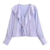 Elegant Ladies Office Ruffle Shirt Blouse Long Sleeve V Neck Women 2025 Solid Spring Shirts Blusas Mujer - details 0