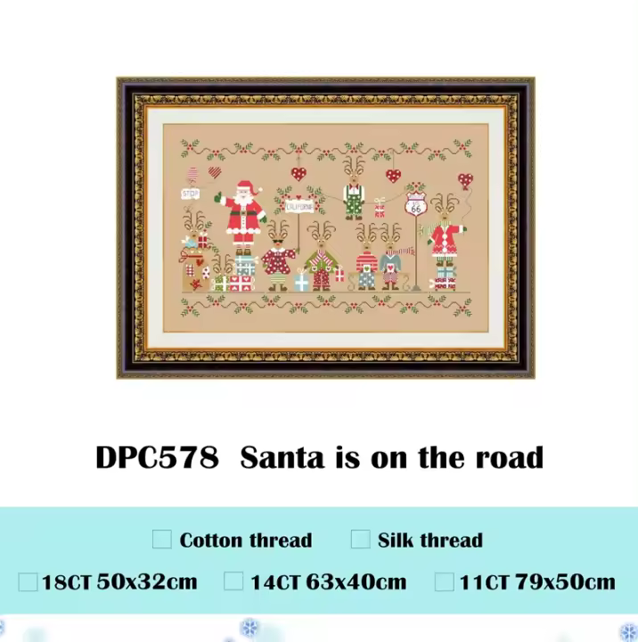 Kit de punto de cruz de Santa is on the road, diseño de patrón de dibujos animados, 18ct, 14ct, 11ct, lino, lienzo bordado DIY - 1