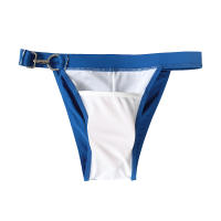 Jessborn pantalones cortos de natación de media cadera para hombre, bañador sexy de un solo lado con botón de metal, color sólido, Playa - details 15