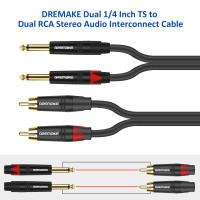 DREMAKE Dual 1/4 pulgadas TS a doble RCA Cable de Audio estéreo RCA a 6,35mm cables de conexión estéreo desequilibrados 1/4 a Cable adaptador RCA - details 9