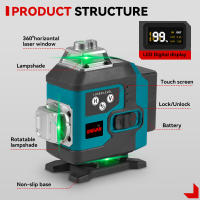 Nivel láser ONEVAN de 16 líneas, línea verde, 360° horizontal y vertical, autonivelante, súper potente, con batería de iones de litio. - details 2