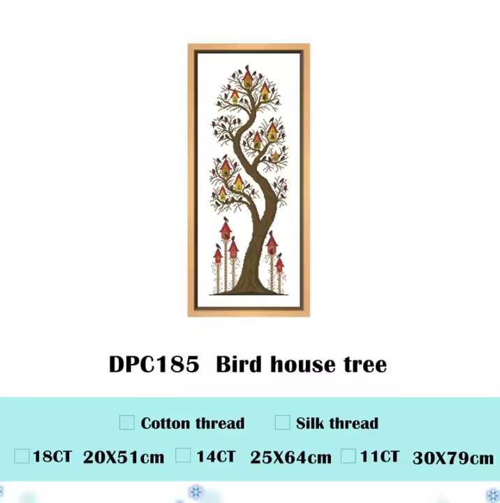 Paquete de punto de cruz de árbol y casa de pájaro, tela sin imprimir, hilo de algodón, bordado, bricolaje, hecho a mano, simple, 18ct, 14ct, 11ct - 1