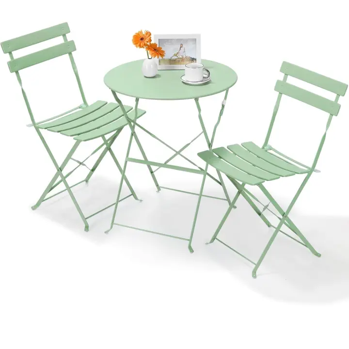 Muebles de exterior, juego de mesa de bistró, mesa y sillas de acero de 3 piezas, juego de bistró plegable para césped, balcón, patio trasero - 1