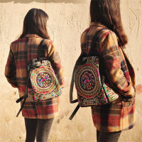 Mochila de lona bordada artística Vintage para mujer, mochila bordada Floral hecha a mano, Bolsa Escolar, bolsas de viaje de mezclilla - details 1