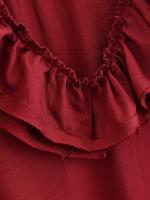 Spring 2025 Women Layered Ruffle V Neck A-line Midi Dress Long Sleeve With Belt Elegant Lady Dresses Burgundy Vestidos - details 8