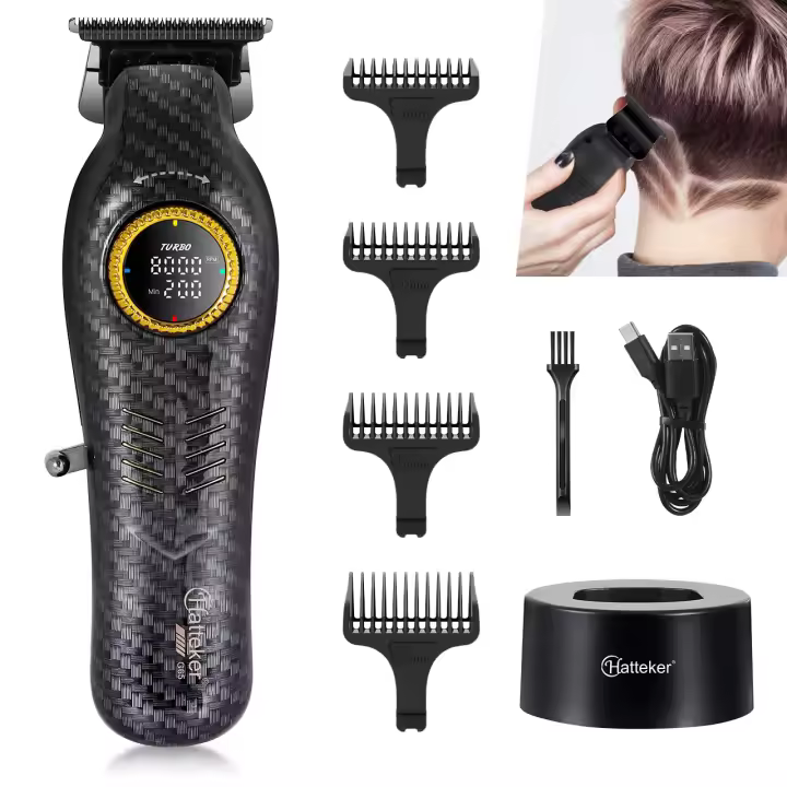 Hatteker-Motor sin escobillas de 8000RPM, cortadora de pelo profesional, cargador Base, pantalla LED, cortadora de pelo, Máquina para cortar cabello para hombres para el hogar - 1