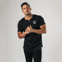 Mens Cotton Breathable Short Sleeve Shirt Gym Bodybuilding Fitness Slim Fit Sports T-shirt Male Casual Fashion Summer Clothing - details 6