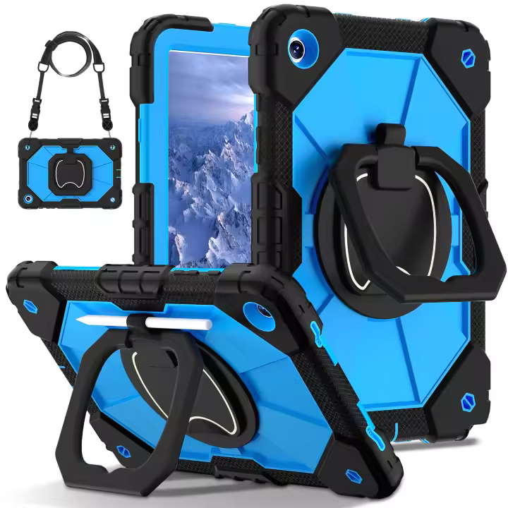 Funda de Silicona PC para Samsung Tab A9 Plus con Correa Portátil Ajustable Resistente a Golpes y Caídas Diseño Geométrico Estilo de Montaje en Escritorio - 1