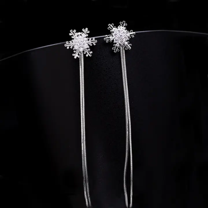 Aretes de Cristal Clásicos ZhongT con Borla de Nieve para Mujeres Regalos de Navidad y Compromiso de Boda - 1