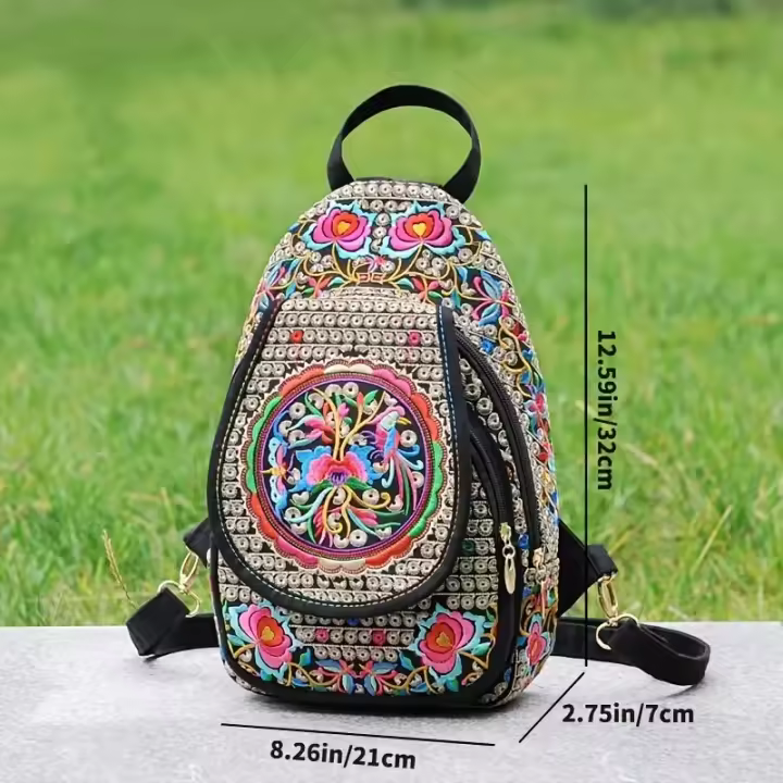 Mini mochila bordada para mujer, mochila con correa desmontable, bolso de pecho multifunción con una sola Correa - 1